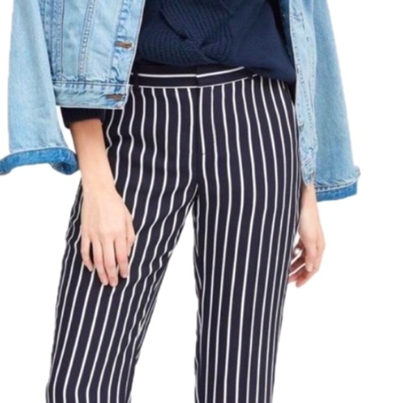 Banana Republic Avery Mid Rise Navy Striped Satin Ankle Length Pants Size 0 NWT‎ - Picture 3 of 14